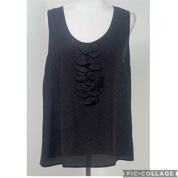 Halogen Women's Silk Gray Tank Top Polka Dot Ruffle Size Large - Picture 1 of 7